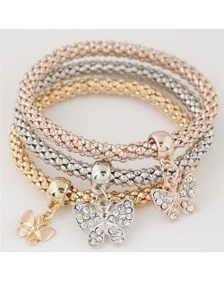 Fashion Elements Pendants Weaving Design Alloy 3 pcs Set Costume Bracelet - Butterfly