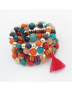 Cotton Tassel Decorated Acrylic Beads High Fashion Bracelet - Multicolor