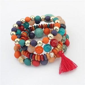 Cotton Tassel Decorated Acrylic Beads High Fashion Bracelet - Multicolor