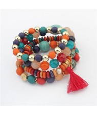 Cotton Tassel Decorated Acrylic Beads High Fashion Bracelet - Multicolor