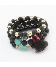 Cotton Tassel Decorated Acrylic Beads High Fashion Bracelet - Black