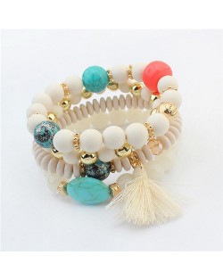 Cotton Tassel Decorated Acrylic Beads High Fashion Bracelet - White