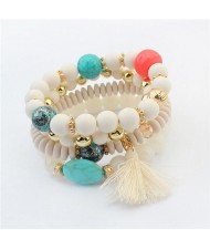 Cotton Tassel Decorated Acrylic Beads High Fashion Bracelet - White