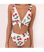 Cherry Prints Bandage Fashion Split Bikini Swimwear