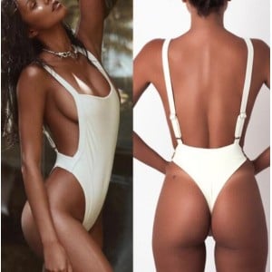 Solid White One-piece Fashion Attractive Women Swimwear