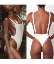 Solid White One-piece Fashion Attractive Women Swimwear