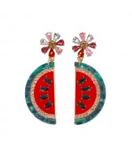 Oil-spot Glaze Flower and Tassel Beads Design Women Statement Earrings - Pink