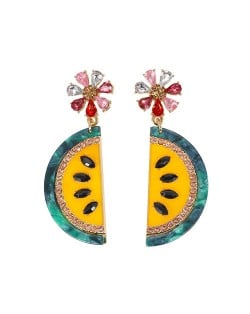 Oil-spot Glaze Flower and Tassel Beads Design Women Statement Earrings - Blue