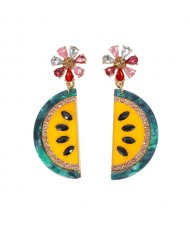 Oil-spot Glaze Flower and Tassel Beads Design Women Statement Earrings - Blue