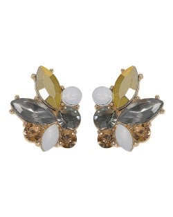 Oil-spot Glaze Flower and Tassel Beads Design Women Statement Earrings - White