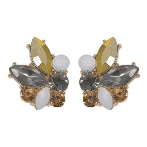 Colorful Rhinestone Simple Design Women Statement Earrings - Gray