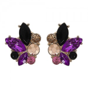 Colorful Rhinestone Simple Design Women Statement Earrings - Purple