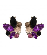 Colorful Rhinestone Simple Design Women Statement Earrings - Purple