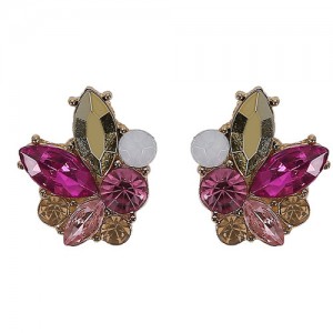 Colorful Rhinestone Simple Design Women Statement Earrings - Pink