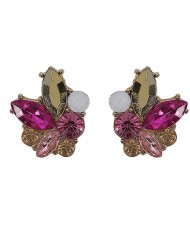 Colorful Rhinestone Simple Design Women Statement Earrings - Pink