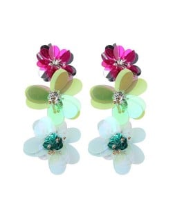 Multicolor Resin Flowers Cluster Design High Fashion Statement Earrings