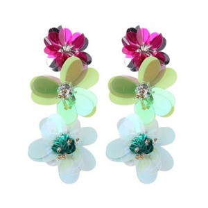 Multicolor Resin Flowers Cluster Design High Fashion Statement Earrings