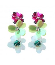 Multicolor Resin Flowers Cluster Design High Fashion Statement Earrings