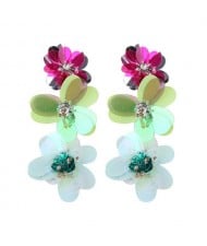 Multicolor Resin Flowers Cluster Design High Fashion Statement Earrings