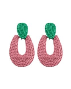Studs Hoop High Fashion Chunky Style Women Statement Earrings - Pink