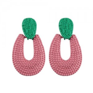 Studs Hoop High Fashion Chunky Style Women Statement Earrings - Pink