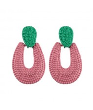 Studs Hoop High Fashion Chunky Style Women Statement Earrings - Pink