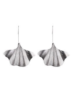 Ginkgo Leaf High Fashion Women Statement Alloy Earrings - Silver