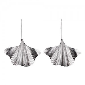 Ginkgo Leaf High Fashion Women Statement Alloy Earrings - Silver