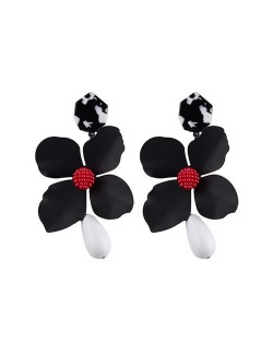 Vivid Chunky Flower Dangling Fashion Women Statement Earrings - Black