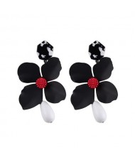 Vivid Chunky Flower Dangling Fashion Women Statement Earrings - Black