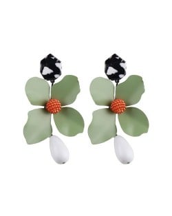 Vivid Chunky Flower Dangling Fashion Women Statement Earrings - Green