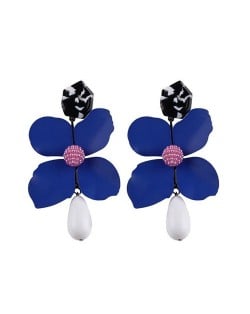 Vivid Chunky Flower Dangling Fashion Women Statement Earrings - Blue