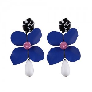 Vivid Chunky Flower Dangling Fashion Women Statement Earrings - Blue