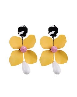 Vivid Chunky Flower Dangling Fashion Women Statement Earrings - Yellow