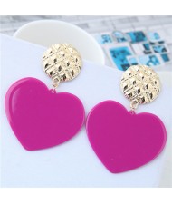 Dangling Heart Bold High Fashion Women Statement Earrings - Purple