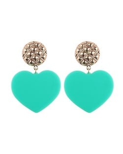 Dangling Heart Bold High Fashion Women Statement Earrings - Light Green