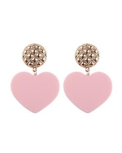 Dangling Heart Bold High Fashion Women Statement Earrings - Pink
