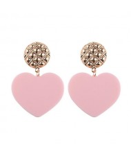 Dangling Heart Bold High Fashion Women Statement Earrings - Pink