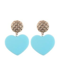 Dangling Heart Bold High Fashion Women Statement Earrings - Blue