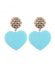 Dangling Heart Bold High Fashion Women Statement Earrings - Blue