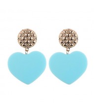 Dangling Heart Bold High Fashion Women Statement Earrings - Blue