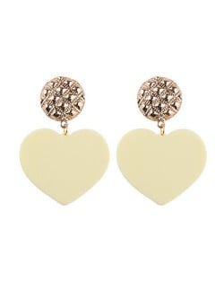 Dangling Heart Bold High Fashion Women Statement Earrings - White