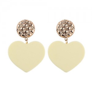 Dangling Heart Bold High Fashion Women Statement Earrings - White