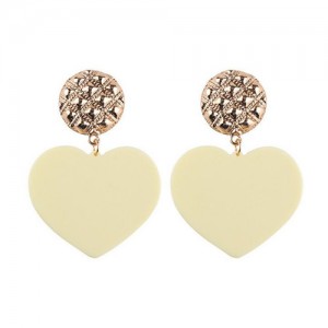 Dangling Heart Bold High Fashion Women Statement Earrings - White