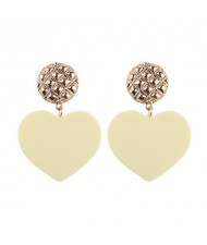 Dangling Heart Bold High Fashion Women Statement Earrings - White