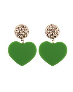 Dangling Heart Bold High Fashion Women Statement Earrings - Green