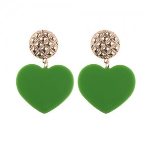 Dangling Heart Bold High Fashion Women Statement Earrings - Green