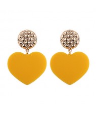 Dangling Heart Bold High Fashion Women Statement Earrings - Yellow