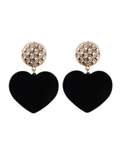 Dangling Heart Bold High Fashion Women Statement Earrings - Black