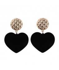 Dangling Heart Bold High Fashion Women Statement Earrings - Black